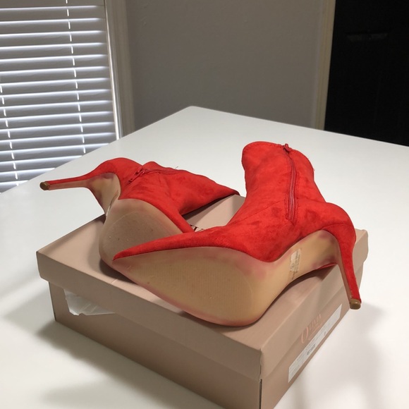 Red Suede Booties - Picture 2 of 8